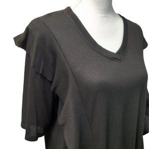 Pebble and Stone Womens Plus Size V Neck Short Sleeve Sweater Black 1X